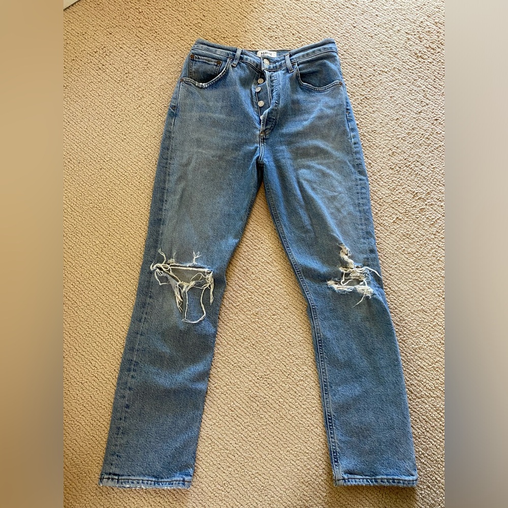 AGOLDE Riley Straight Crop Jean with Knee Rips